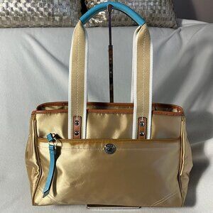 Rare Vintage Coach Sateen Leather Gold interior Blue interior Satchel Handbag